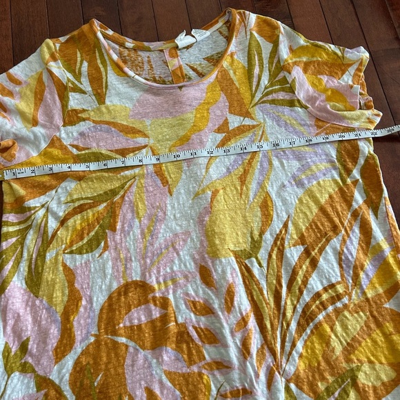 C&C California Women’s Tropical Orange and Pink Print 100% Linen T Shirt Size 1X - Picture 7 of 8